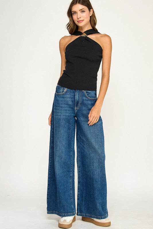 TOP HALTER NECK BLK