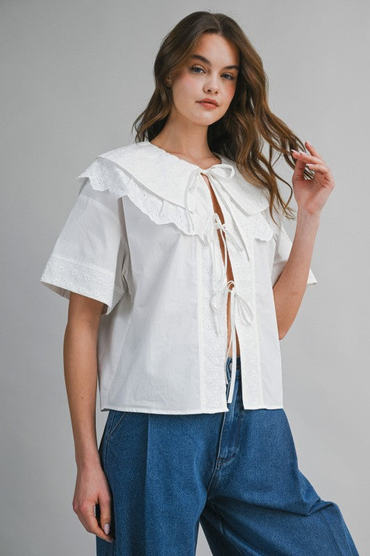 TOP COLLAR EYELET WHITE