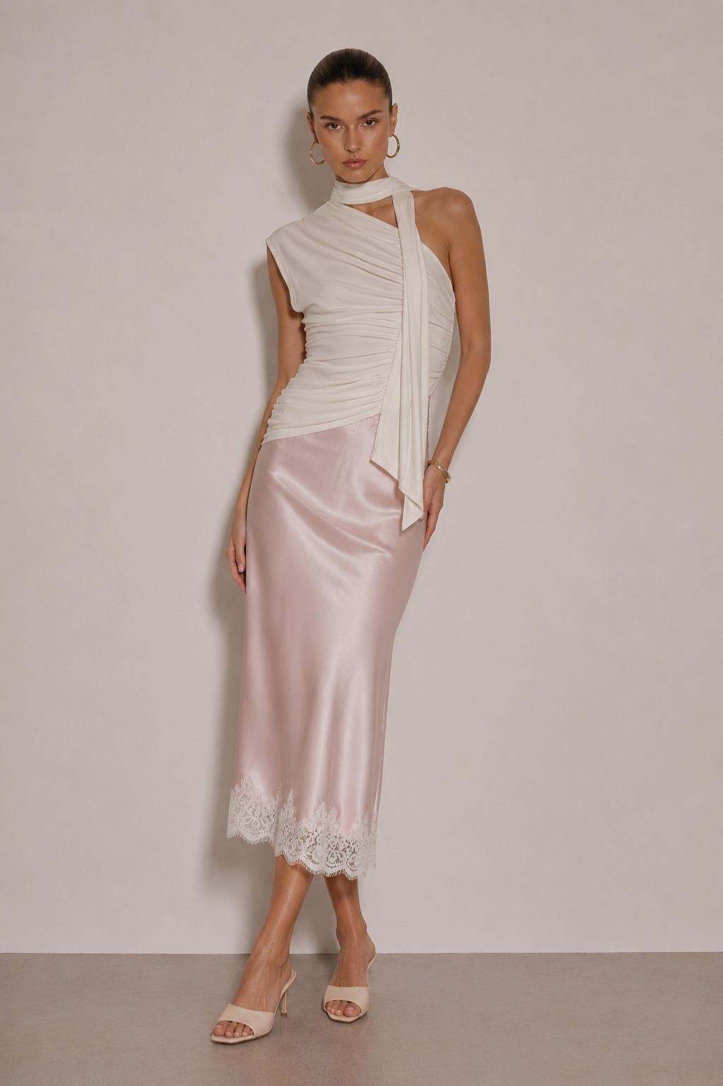 Falda CELIÉR midi satin pink