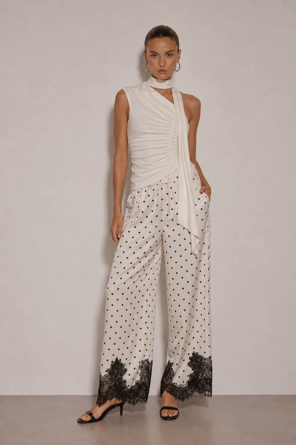 Pantalon CELIÉR satin encaje polka