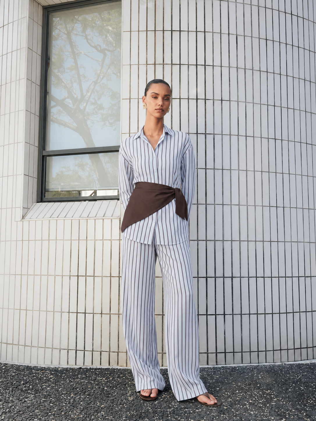 Set CELIÉR scarf striped brown