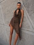 VESTIDO SATIN BROWN ESCOTE